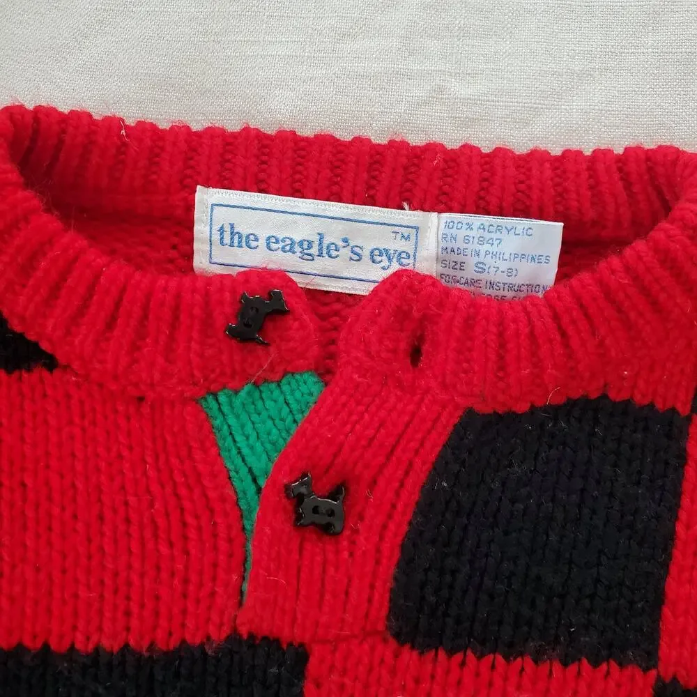 Vintage Scotty Checkerboard Knit Sweater kids 7/8